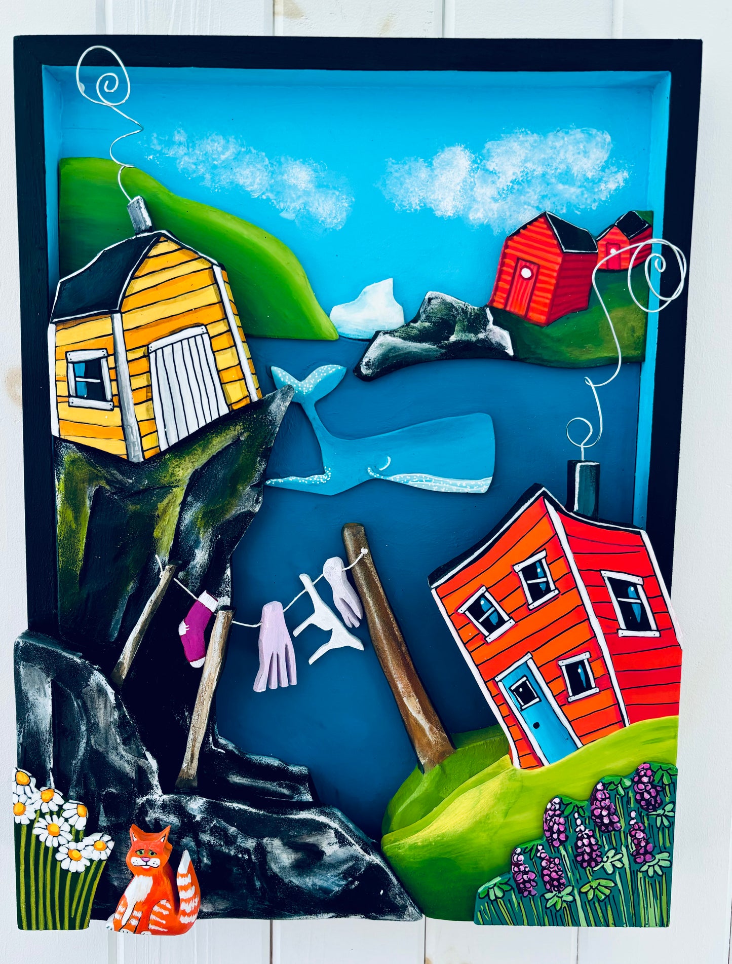 (SOLD) Nan was going to be rotten when she saw, that for the third time this month, Pop had hung his squid to dry beside her best 18 hour brassiere that she’d ordered special from the Sears summer catalogue. New folk art by Cara Kansala❤️