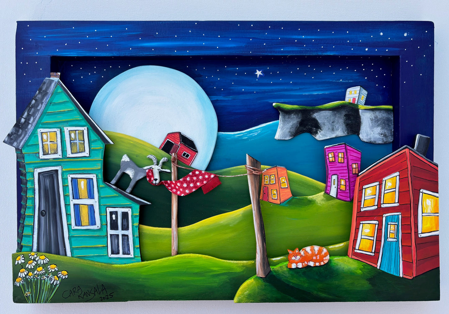 (SOLD)Murph the goat is having some time up on Nan's roof. He ate her bra for supper, her socks for dessert, had her knickers for lunch and now he's eating her best tablecloth for his midnight snack.