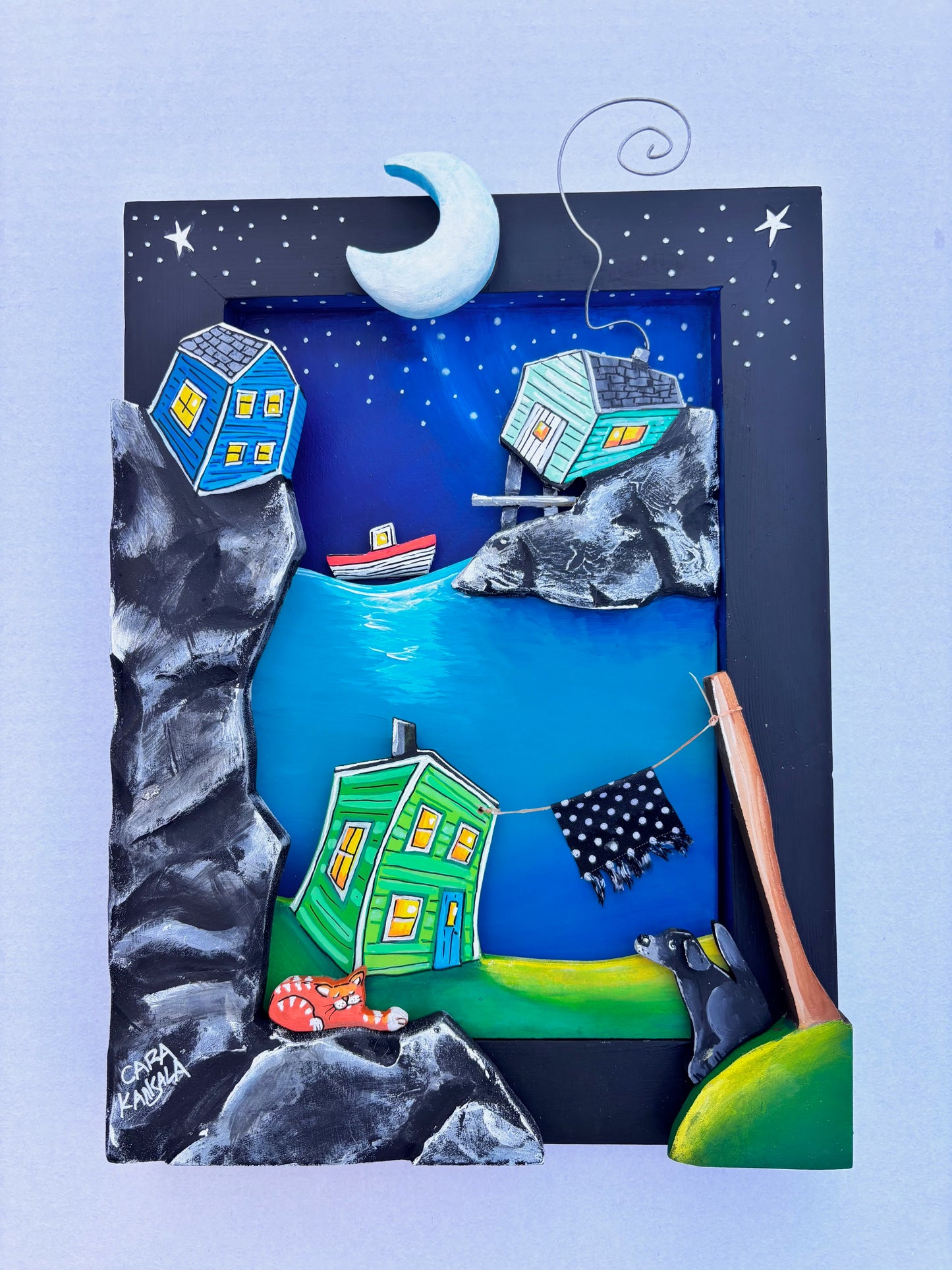 When he got back from fishing, Pop would take Old Buddy's blanket in off the line and they'd all go in to Nan. Fish'n' Brewis for Pop, some cold stew for Buddy and a drop of tinned milk for the wee marmalade cat.