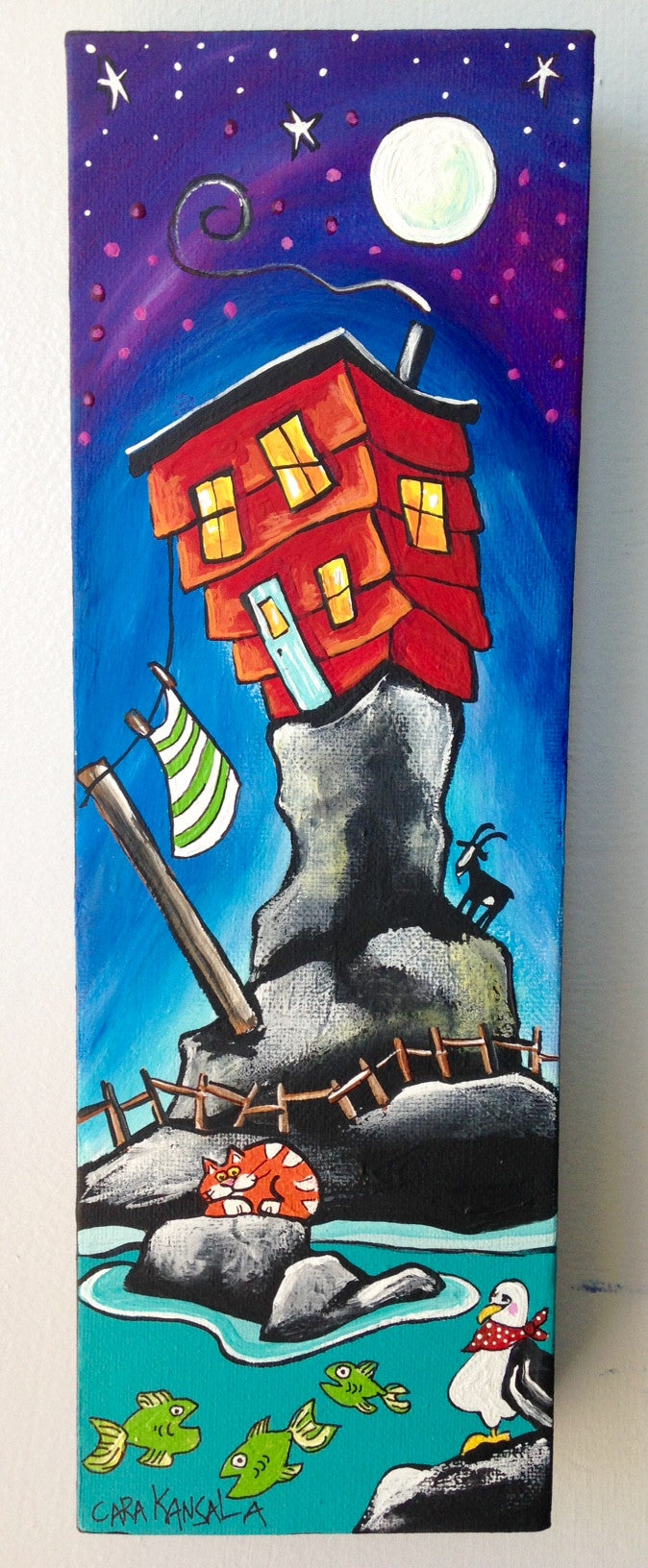 (SOLD)Pippy, (the Naughty, Wee Goat) Stole a Hanky from Old Mrs. Mercer's Line and Gave it to Gulliver Who is Very Proud of His New Scarf