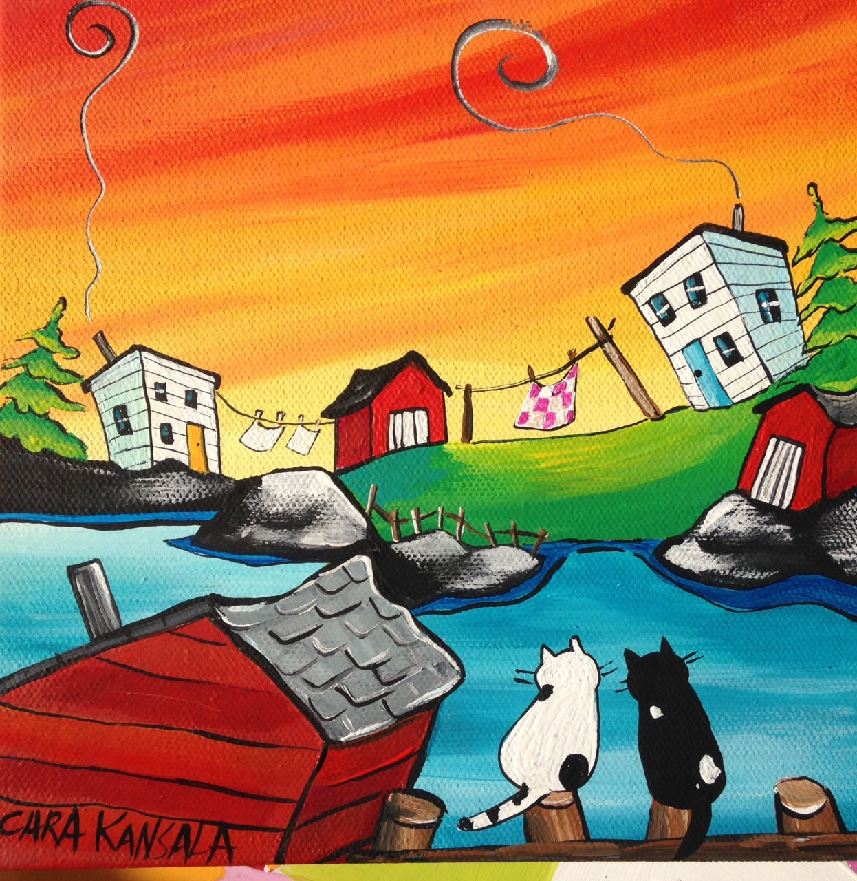 (SOLD) Can We Stay Sitting Here, Watching the Sun Set Until Our Quilt Comes Off the Line? said Blanche the Cat.