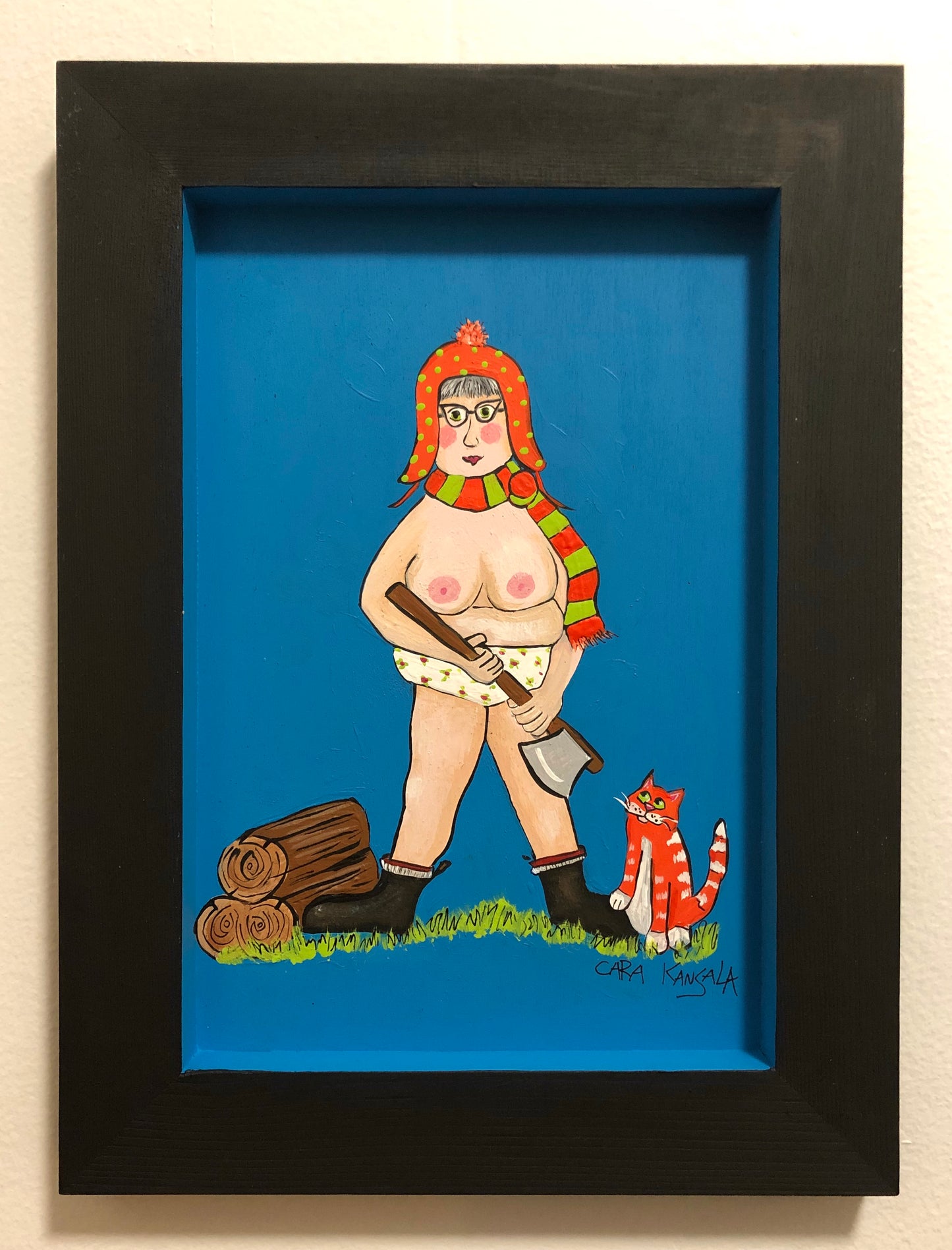 (SOLD)Naked Nan is Wearing Her New Blundstones to Chop the Winter's Wood