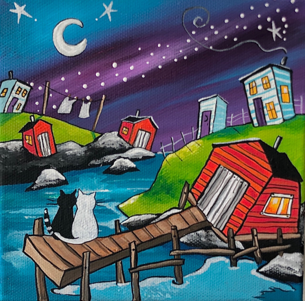 (SOLD) "Will you sit with me until morning?" asked the little black cat. "Oh yes," said Milky, and snuggled in tight.