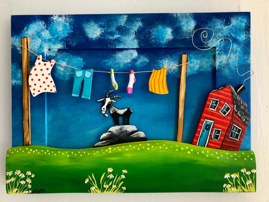 (SOLD) A pink sock for breakfast, a green sock for lunch, tomorrow I'll eat the blue blanket for brunch!