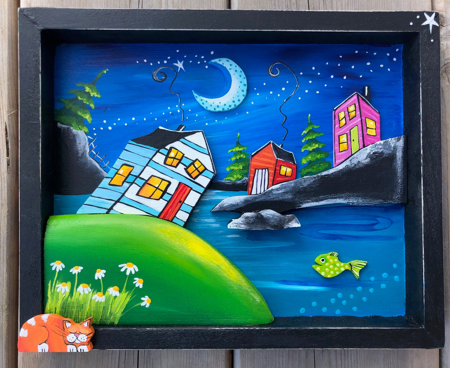 (SOLD)On Meadow Road the night is still, the cat sleeps on the green. Nan warms the stones for sleeping so we'll all have pleasant dreams.