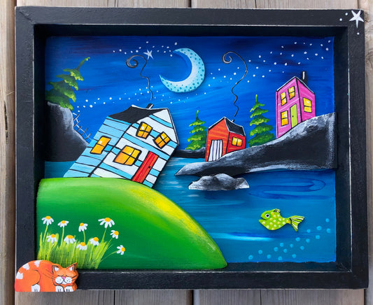 (SOLD)On Meadow Road the night is still, the cat sleeps on the green. Nan warms the stones for sleeping so we'll all have pleasant dreams.