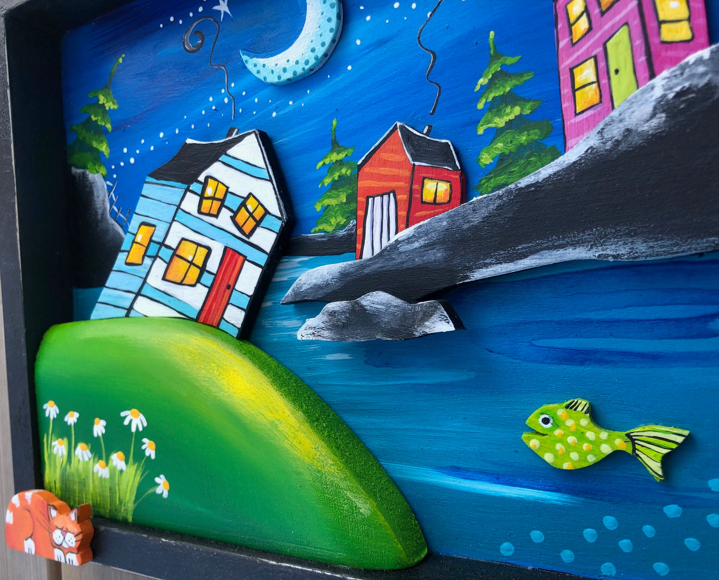 (SOLD)On Meadow Road the night is still, the cat sleeps on the green. Nan warms the stones for sleeping so we'll all have pleasant dreams.