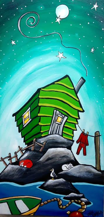 (SOLD) Last Night Poppy Got Soaked to the Bone in The Rain and Now He Can't Go Fishing 'Til His Long Johnnies Dry