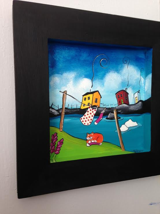 (SOLD) The Marmalade Cat is Having the Best Nap Ever on Uncle Arnold's Pink Wool Sock