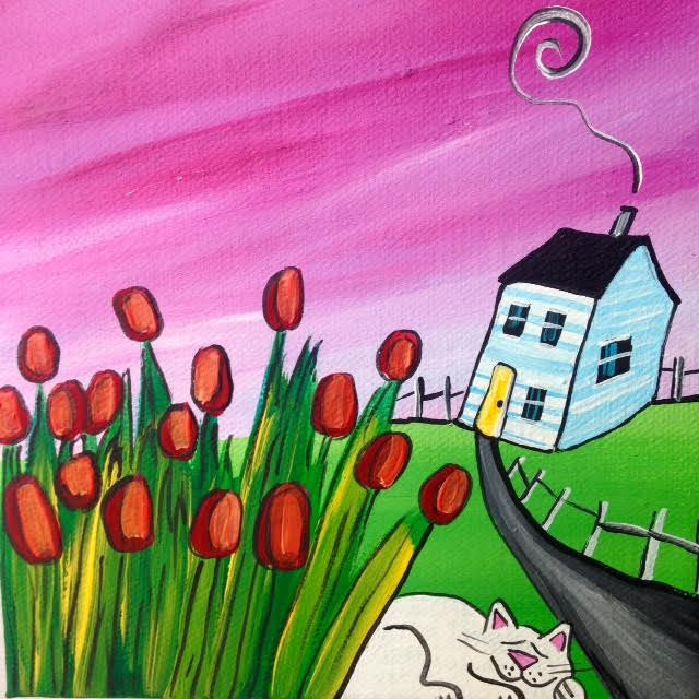 (sold) Itchy Loved to Sleep in Nan's Red Tulip Patch