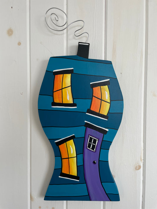 (SALE)Original - Downtown Dancing House Blue/Purple Door