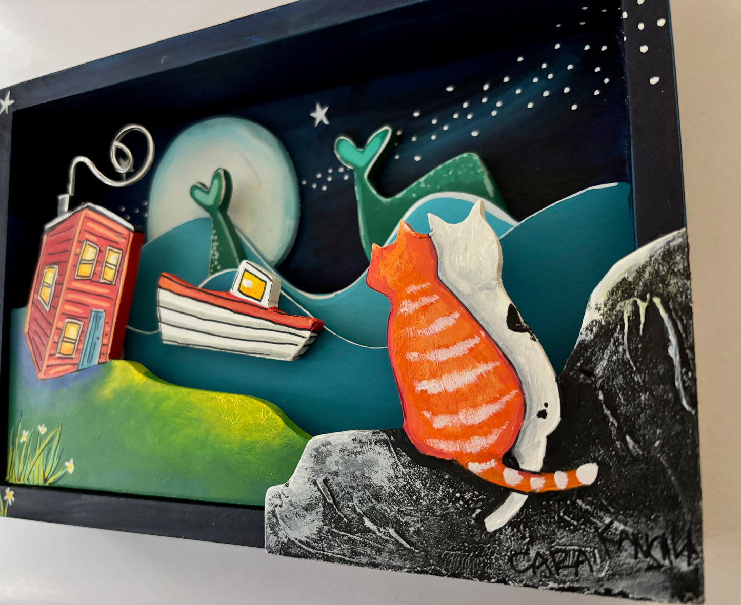 (SOLD) "Whale tails look like hearts," the Little White Cat said. "Yes," smiled the Marmalade Cat. "And if you see one, it means that someone who loves you is near."