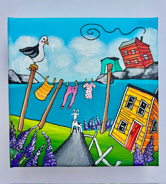 Nan asked Gulliver to keep watch on the line while she went to the store, and all was well until Ed the neighbours goat showed up, eyeing Pop's long john's with glee....