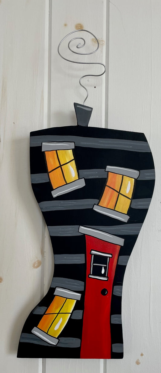 (SOLD) Downtown Dancing House (Black/Red Door)