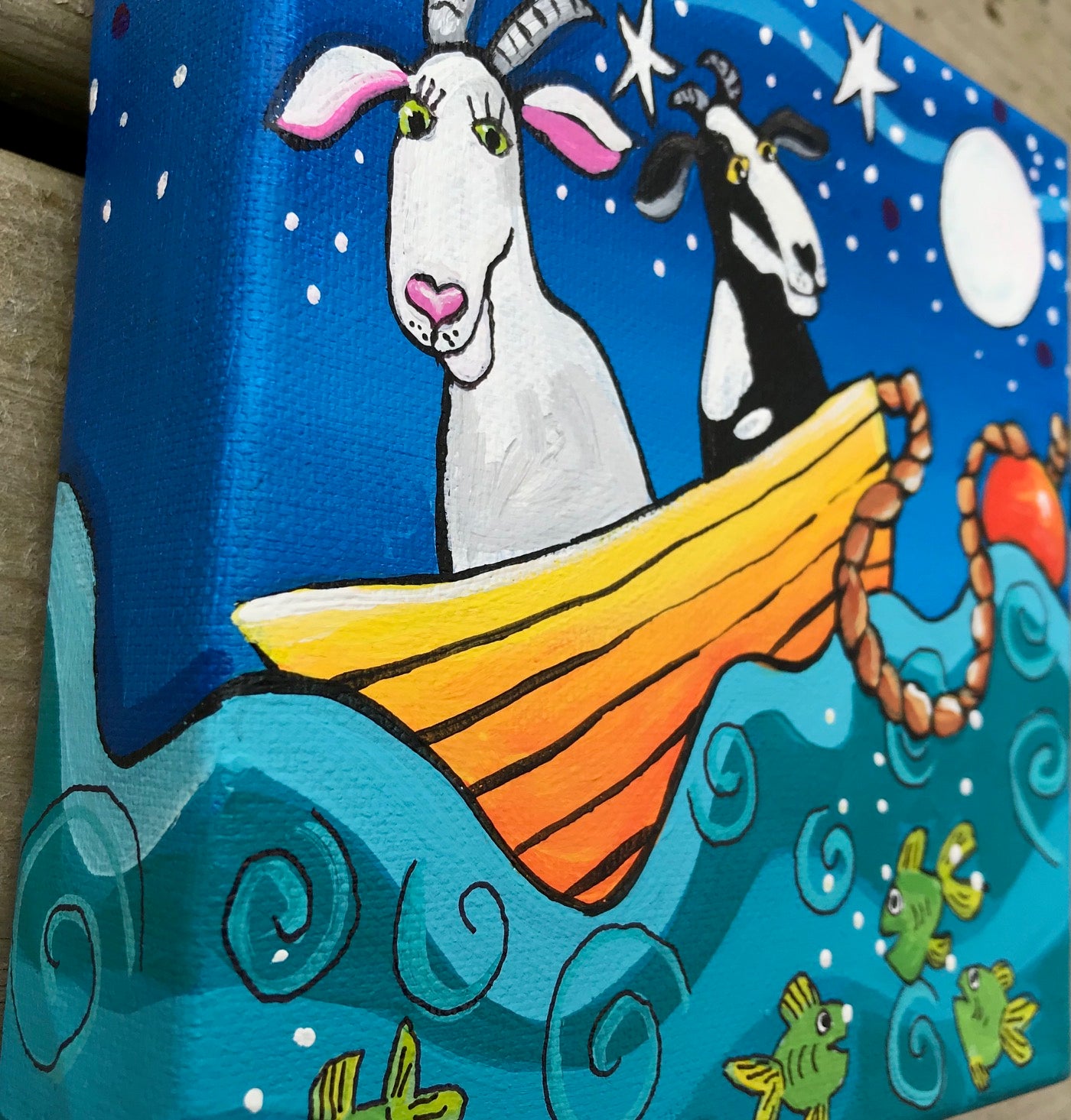 (SOLD) We'll Drift and We'll Float in Our Old Goaty Boat and We'll Wish Upon Stars in the Sky, We'll Sing and We'll Sway as the Fishy Fish Play, Together, Old Goat You and I