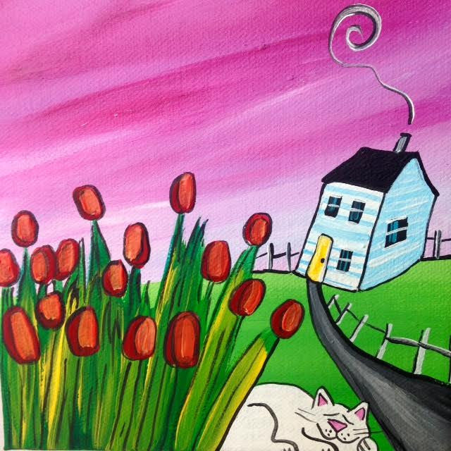 (sold)  Itchy Loved to Sleep in Nan's Red Tulip Patch